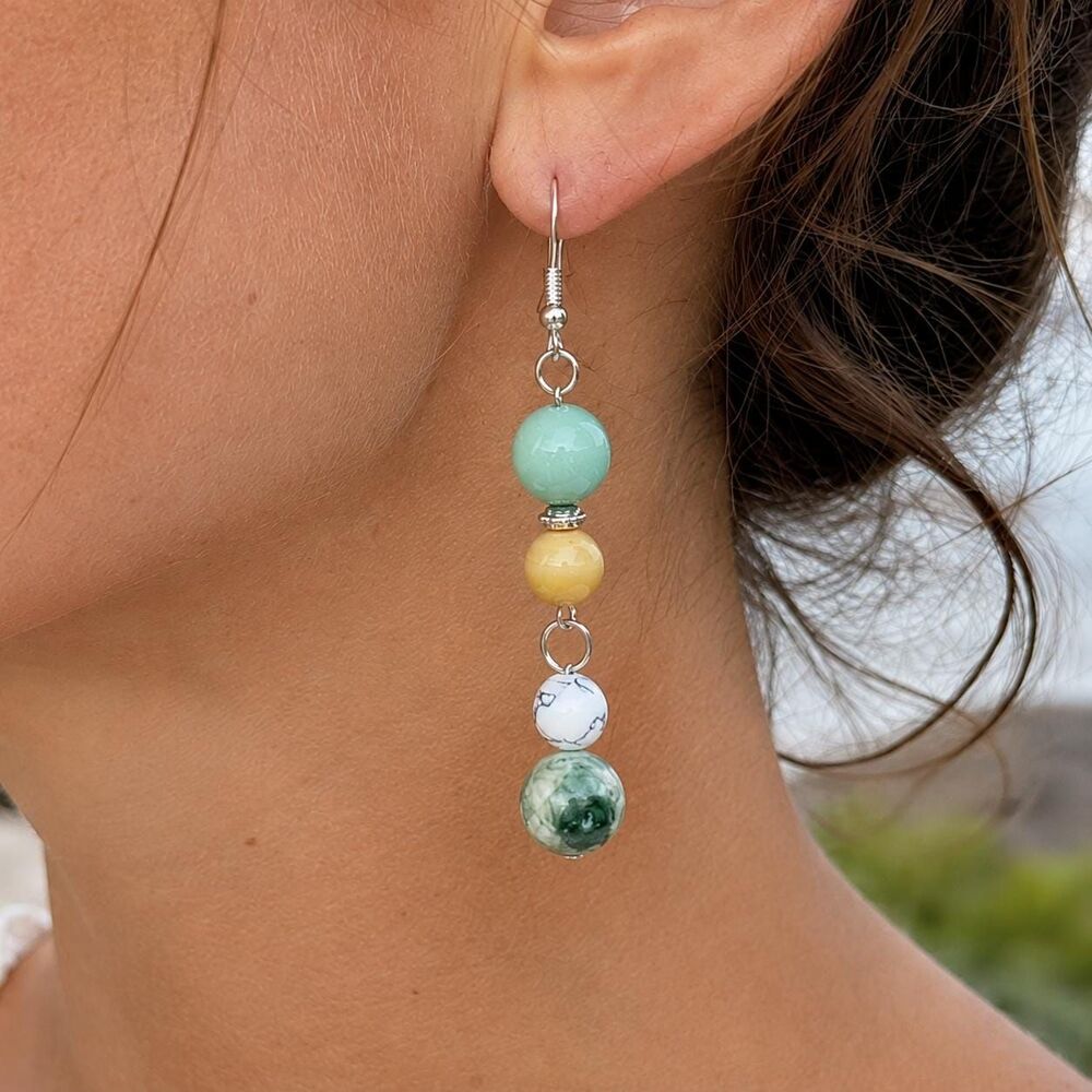 Amazonite, Howlite & Green Spot Jasper Coastal Dangle Earrings